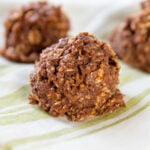 A no-bake cookie sits on a dish towel.
