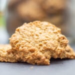 A cookie sits on a table.
