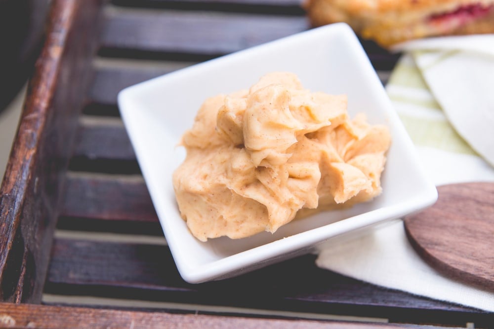 Cinnamon spread sits in a bowl.