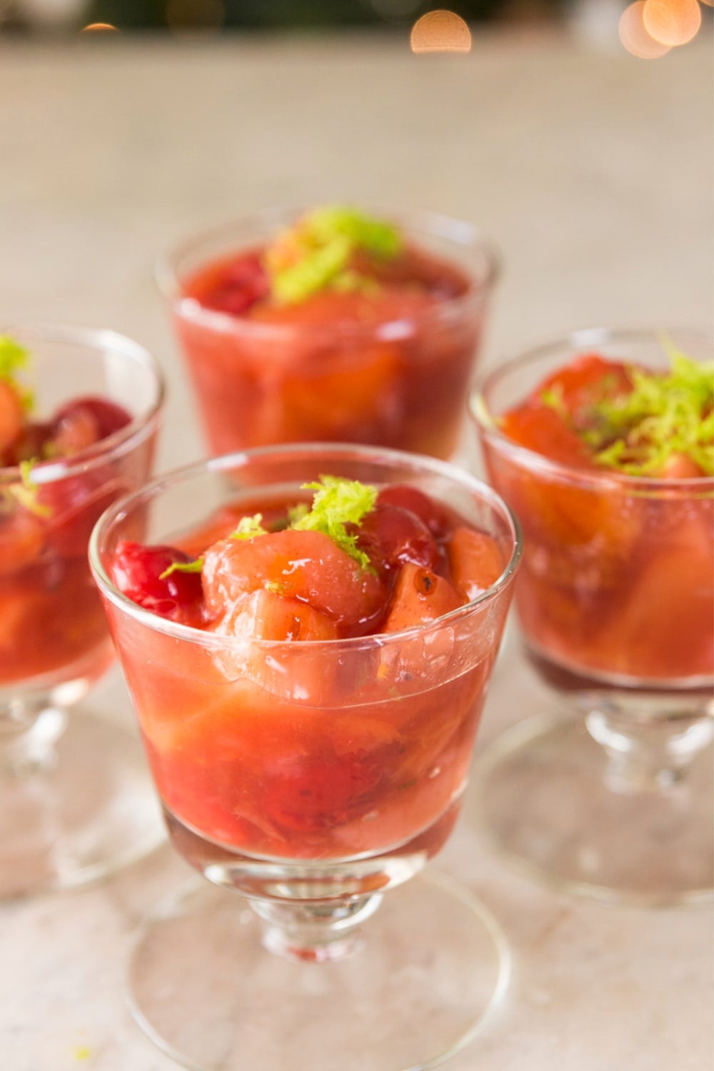 Spiced fruit in a dish.