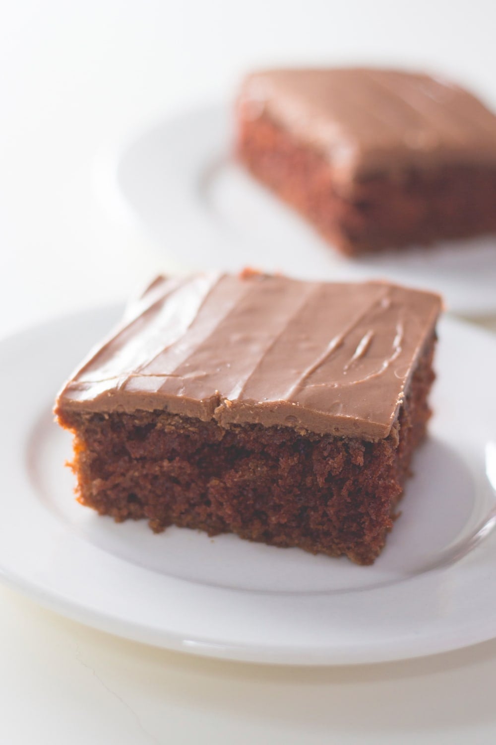A slice of chocolate cake on a plate.