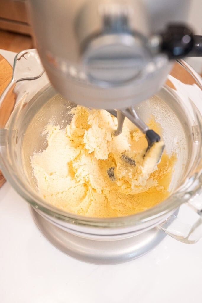 Smooth, creamed butter and sugar in a stand mixer.