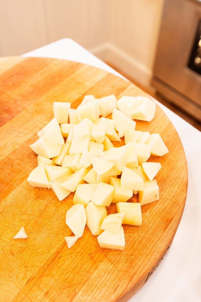 Cubbed and peeled potatoes.