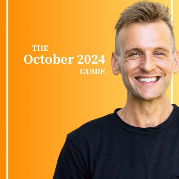 Kaleb Wyse wearing black shirt standing in front of orange background with the words "The October 2024 Guide".