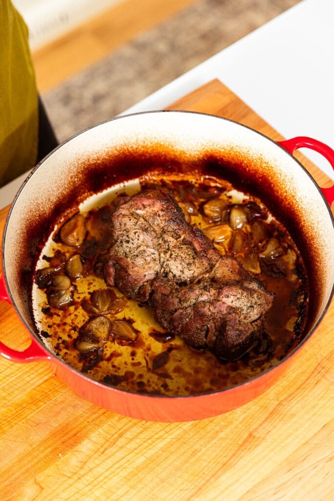 Pork roast in a pot after roasting.