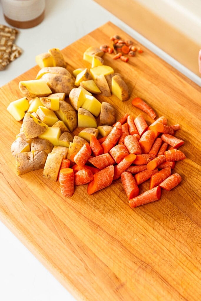 Chopped vegetables on a cutting board.