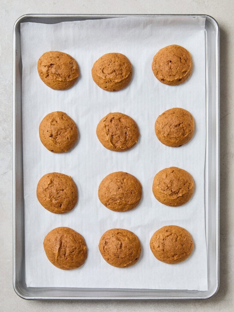 Cookies for pumpkin whoopie pies after baking.