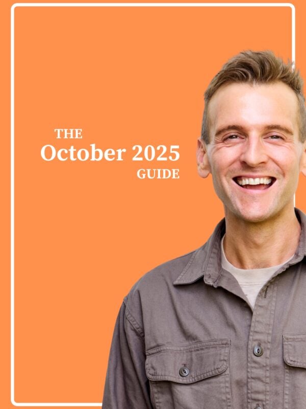Kaleb Wyse standing in front of orange background with the words "The October 2025 Guide".