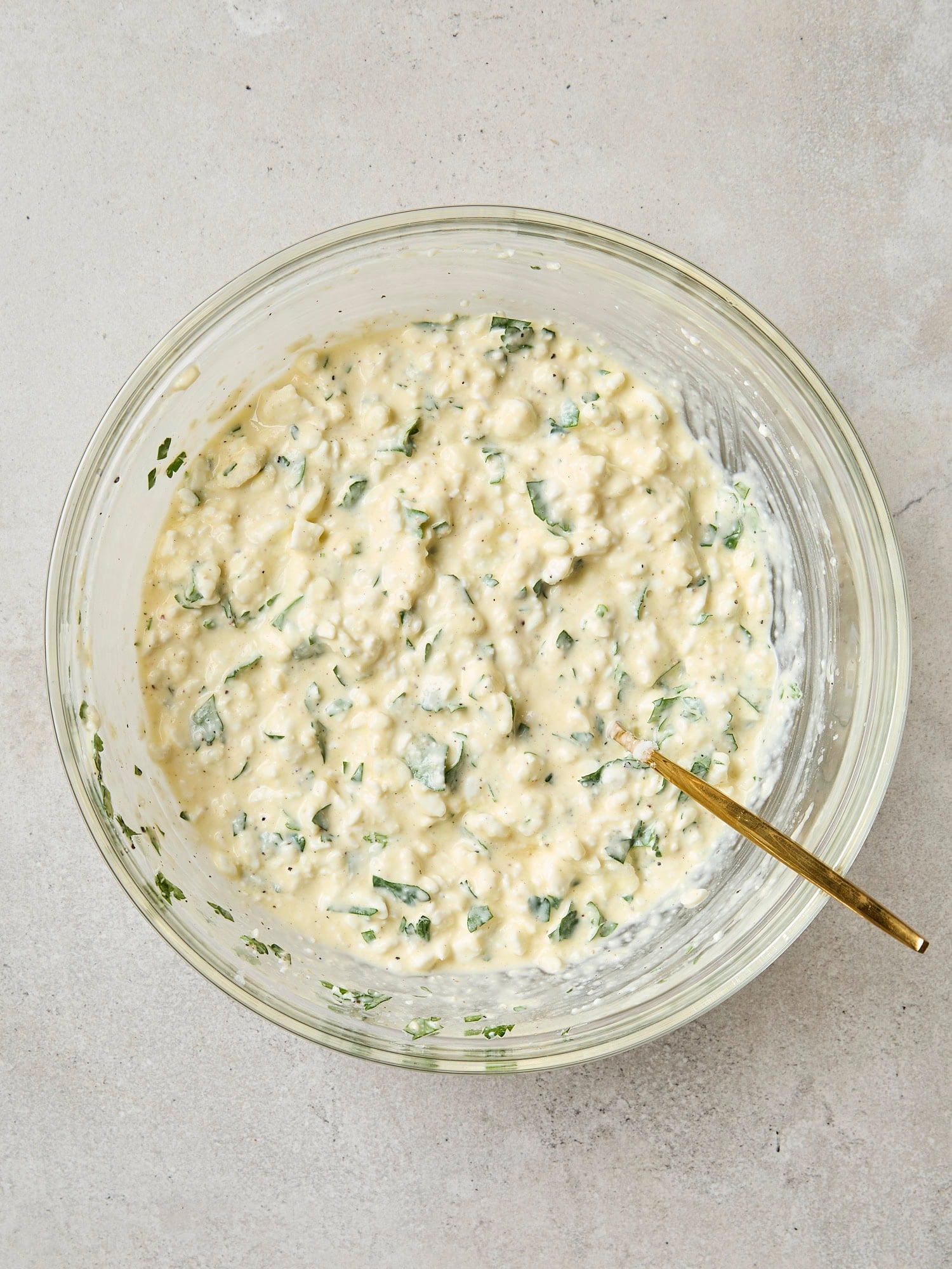 Cottage cheese mixture for layering into lasagna.
