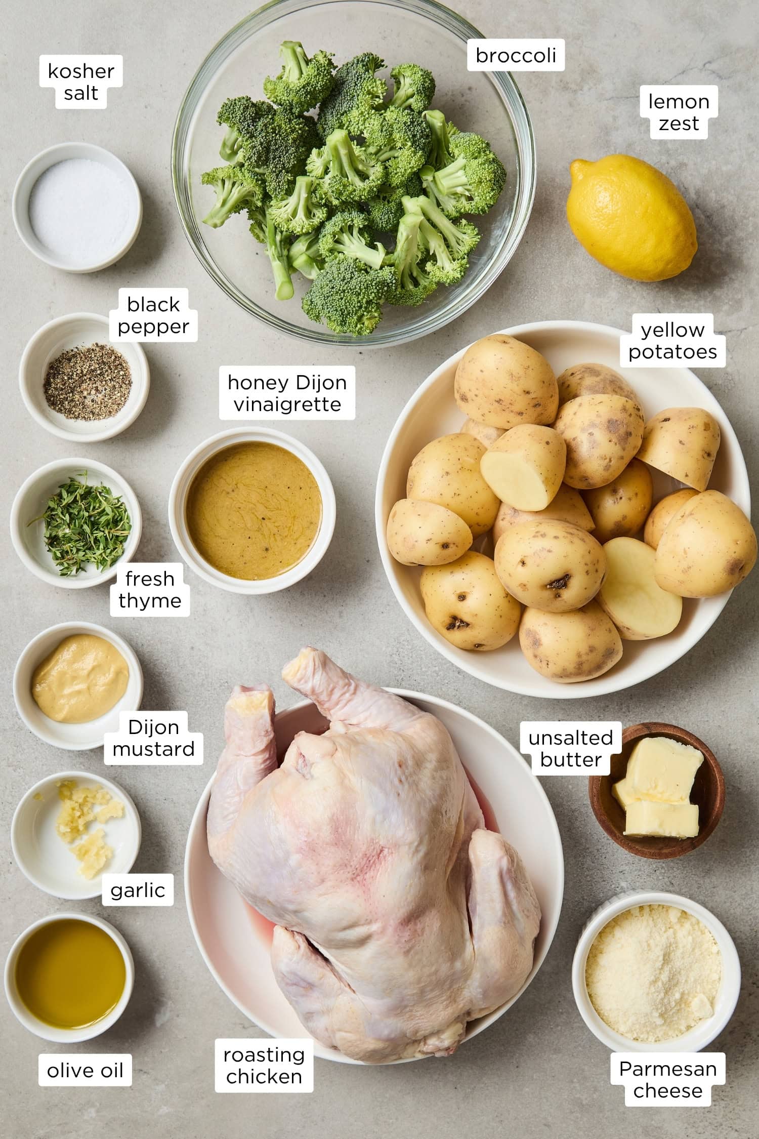 All ingredients needed for sheet pan chicken and potatoes recipe.