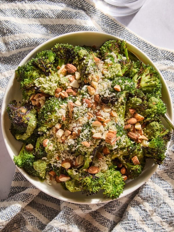 Broccoli salad in a serving bowl.