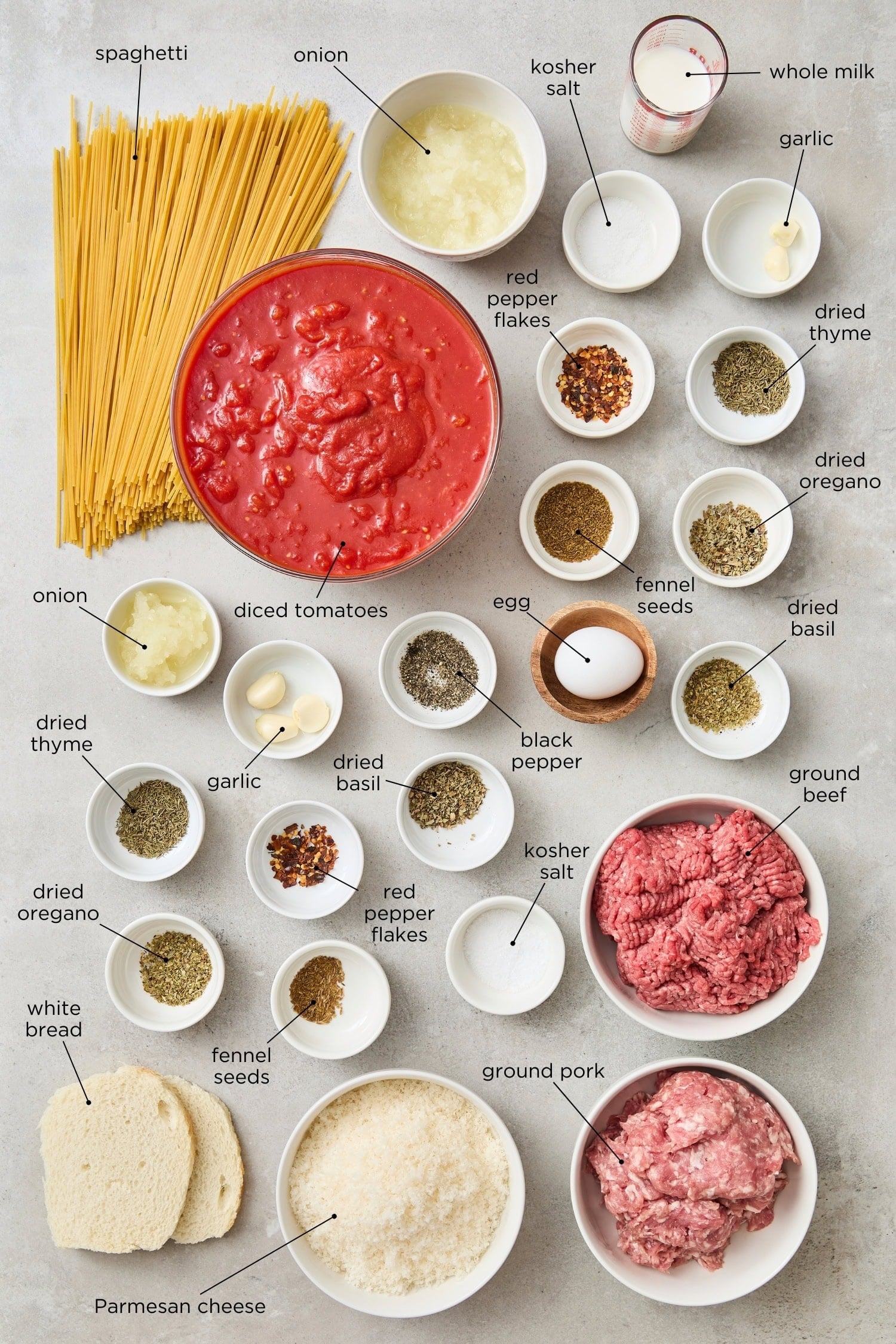 Meatballs with spaghetti ingredients.