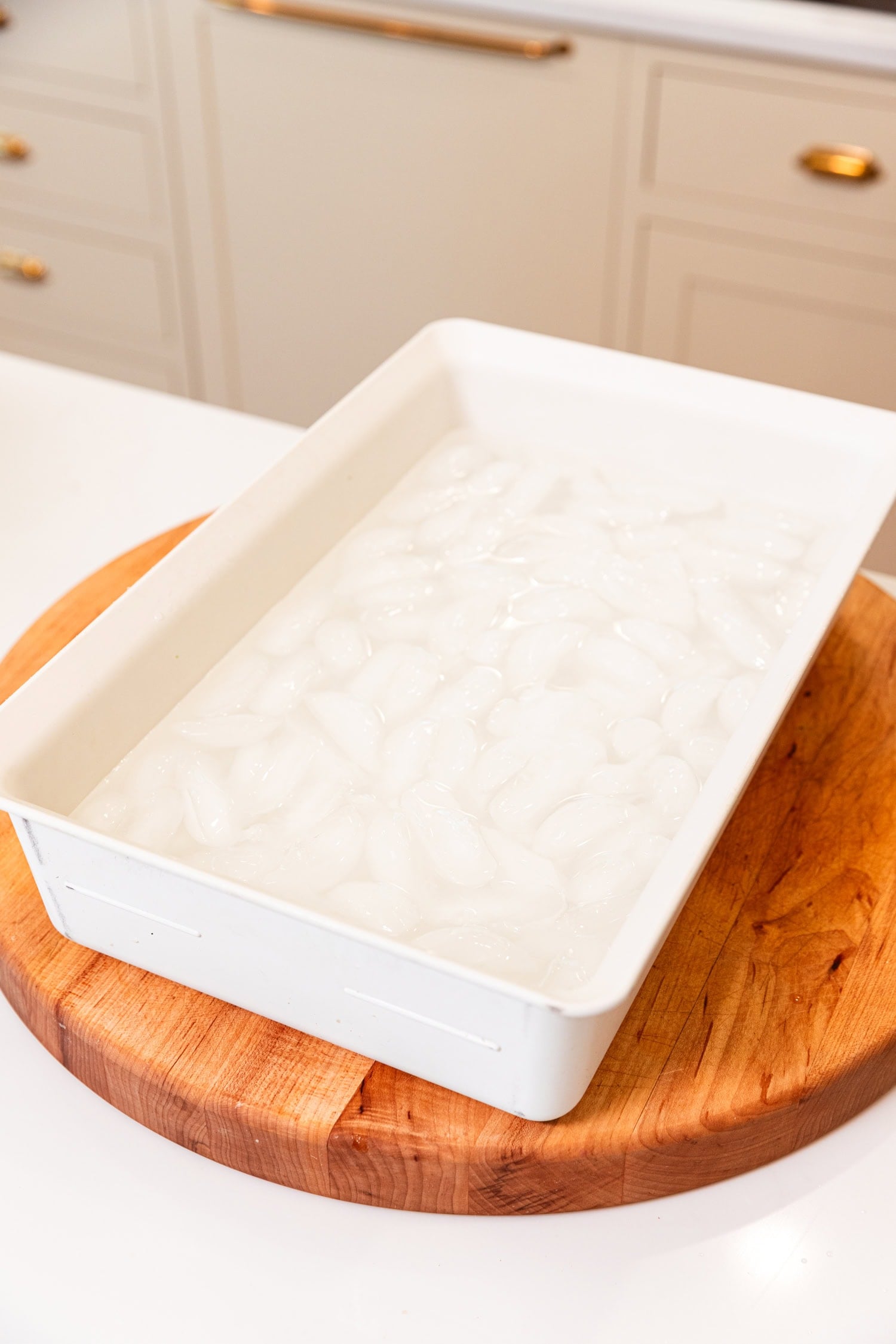Ice water bath for freezing sweet corn.