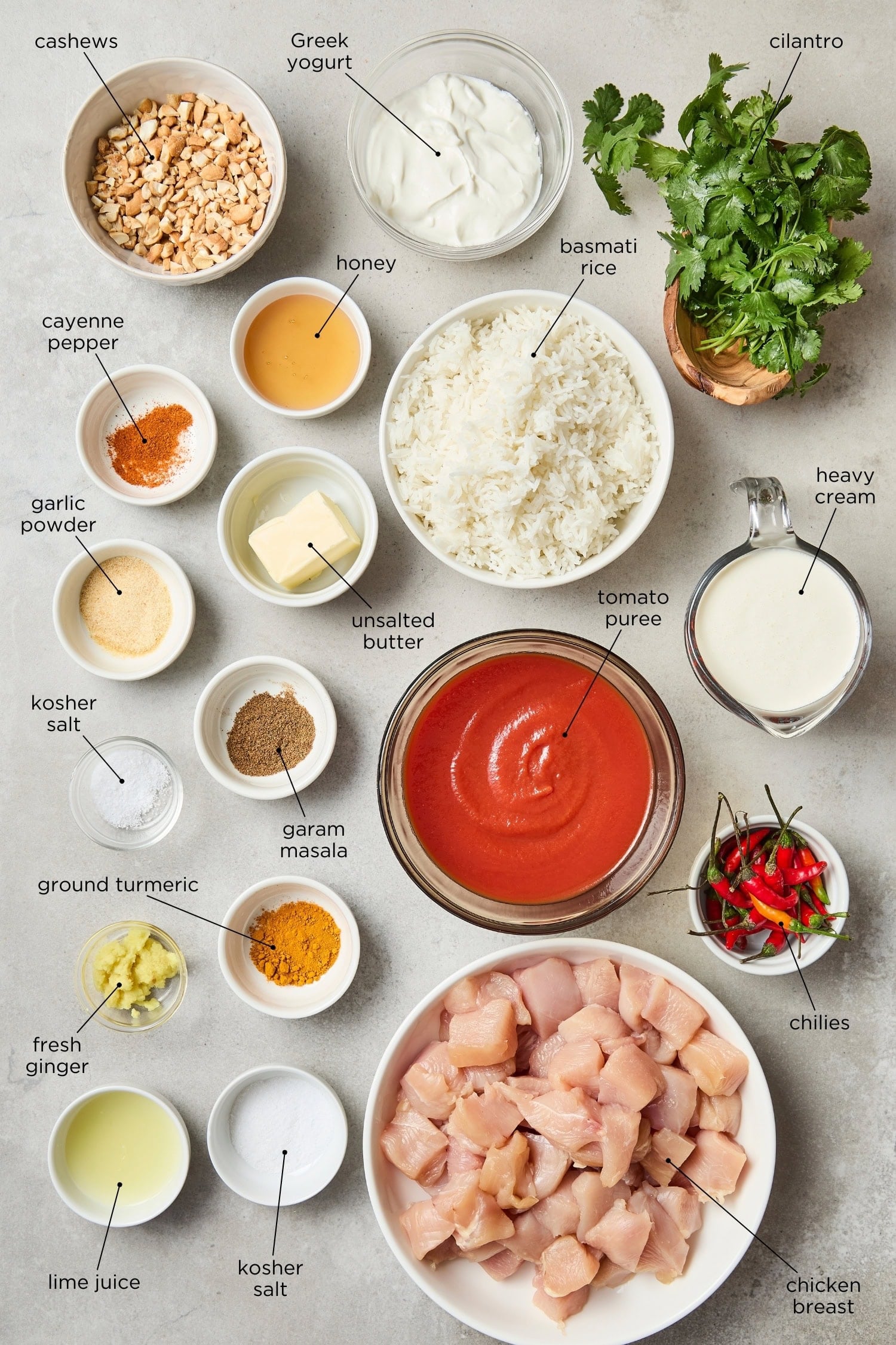 Butter chicken ingredients.