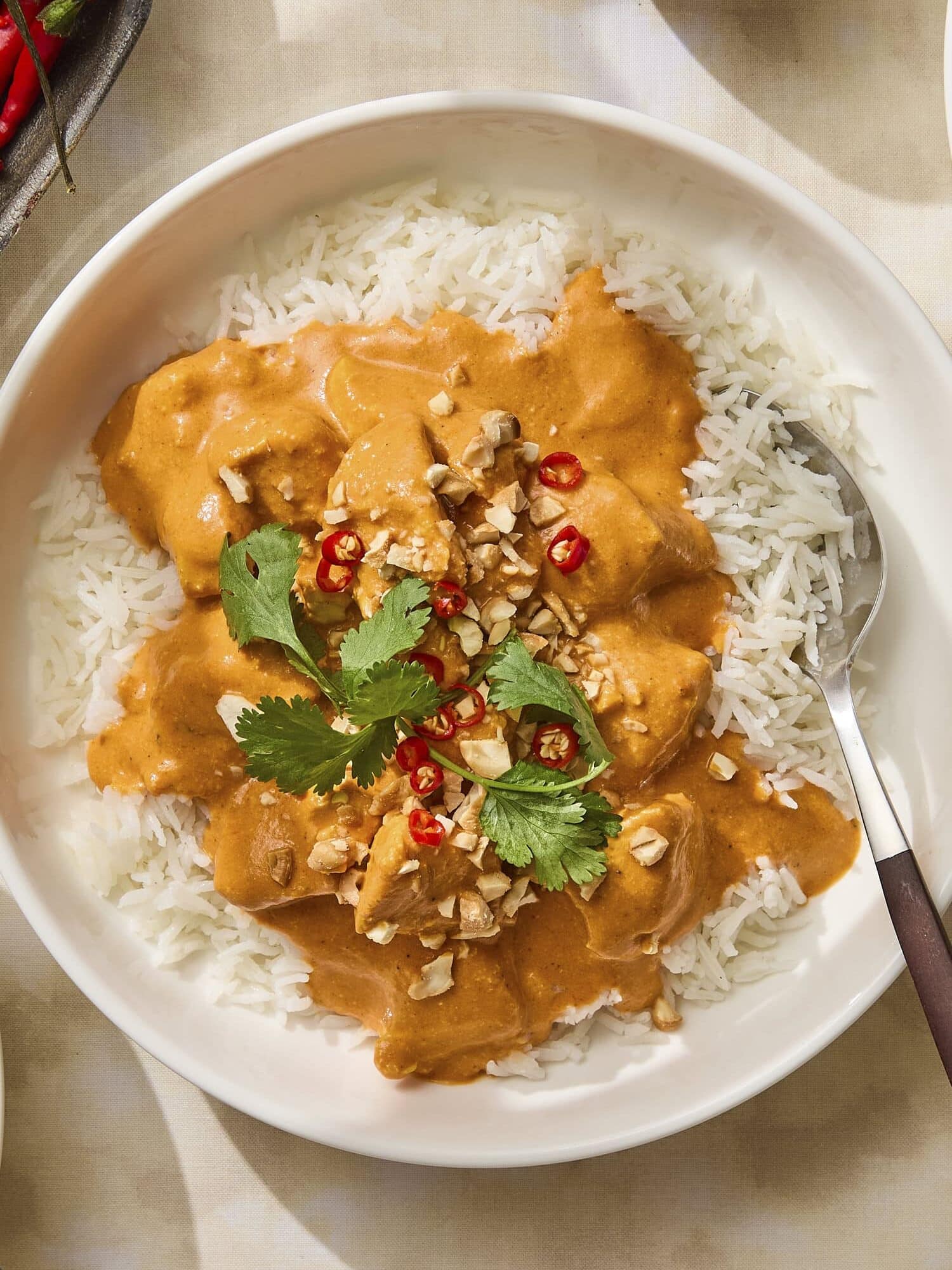 Assembled bowl of butter chicken.