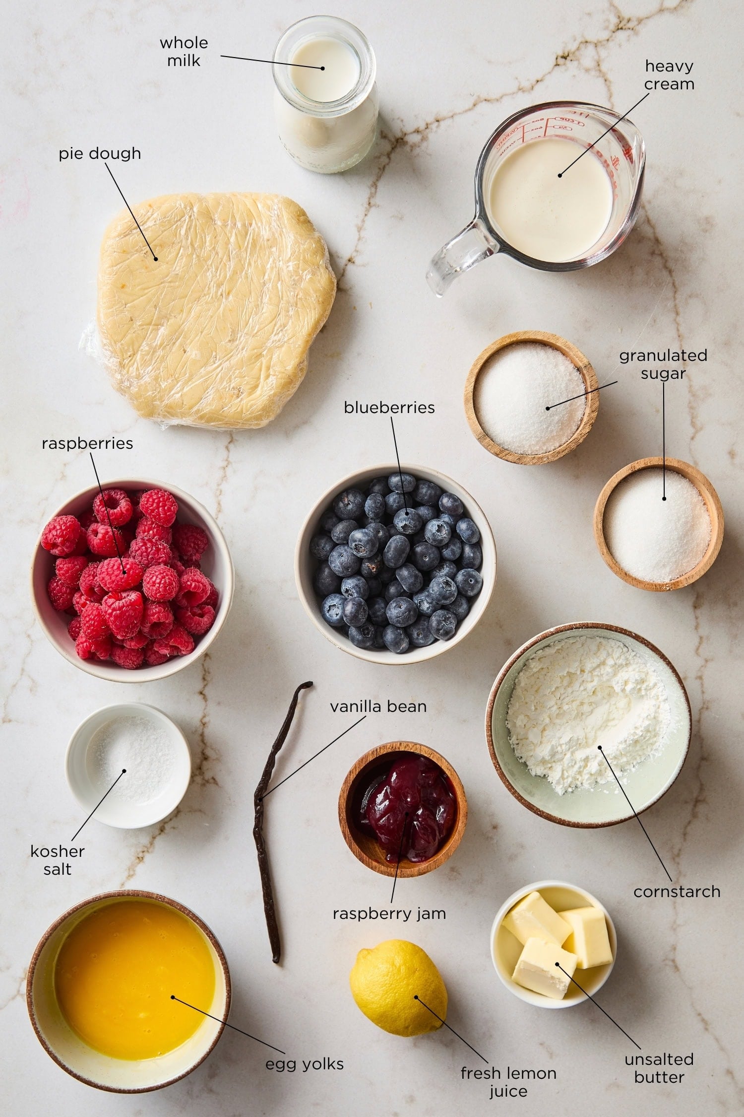 Fresh fruit tart ingredients.