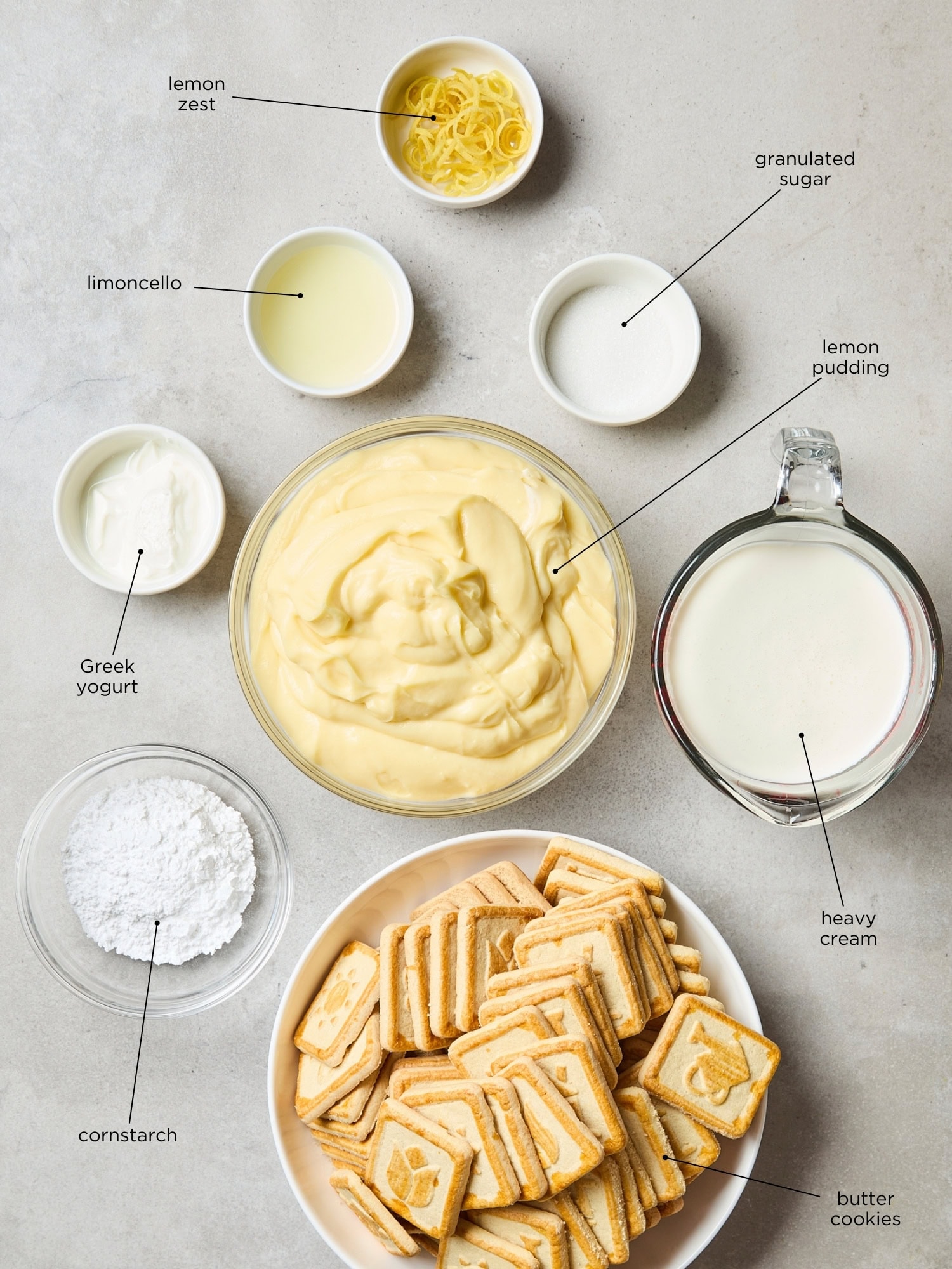 Ingredients needed for lemon icebox cake.
