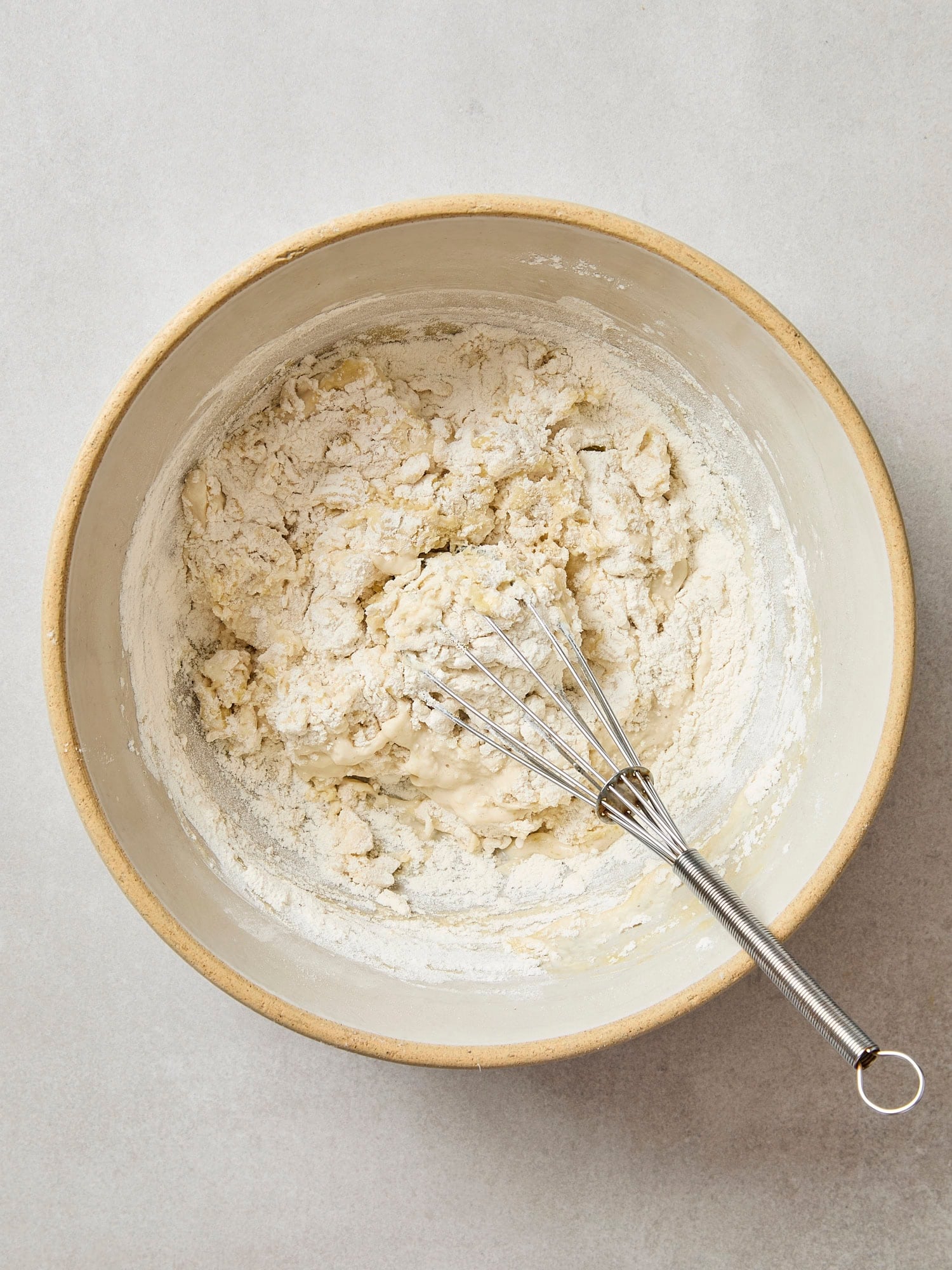 Ingredients for pizza dough after being mixed together.