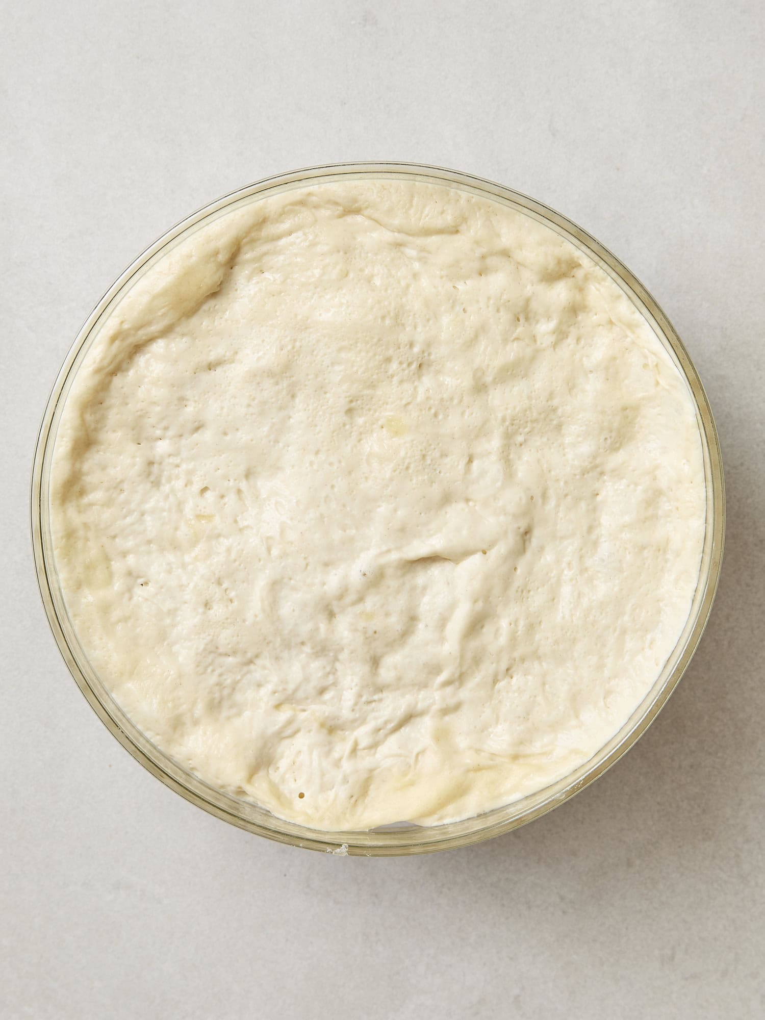 Pizza dough in bowl after rising.