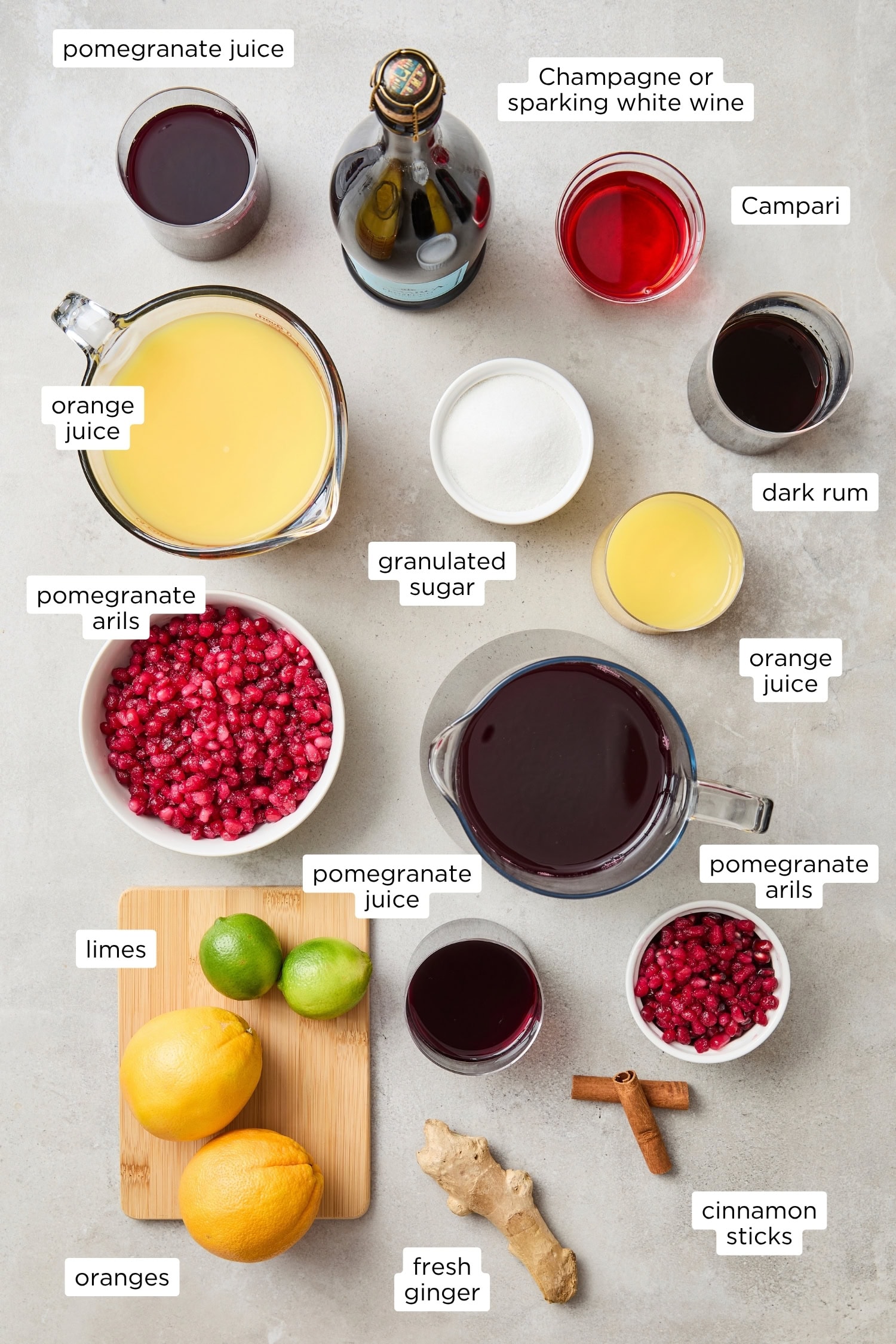 Holiday champagne punch ingredients.