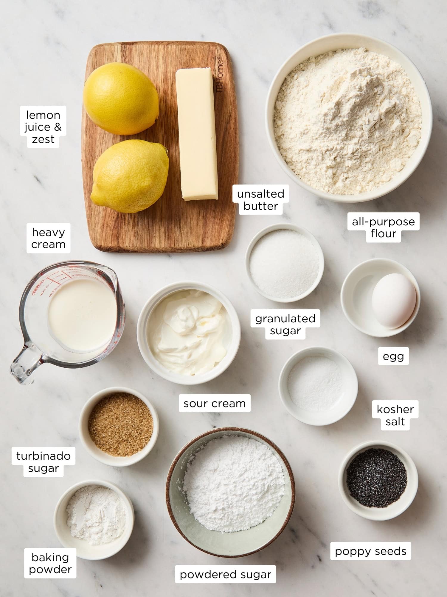 Ingredients for lemon poppy seed scones.