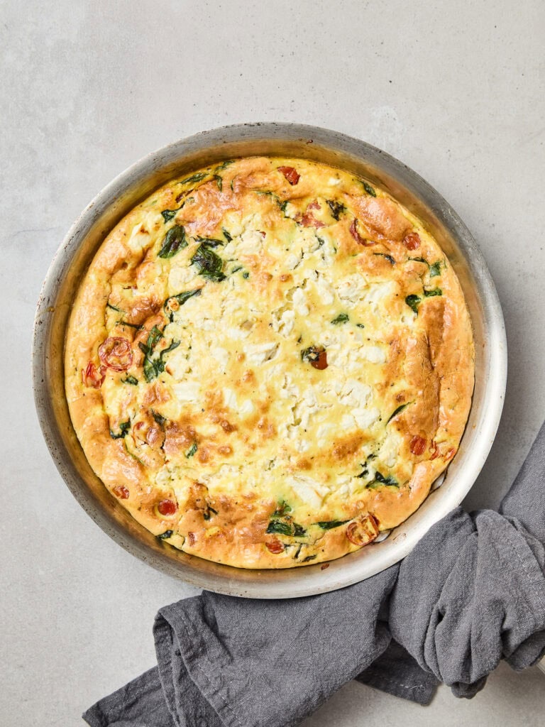Baked frittata after coming out of the oven.