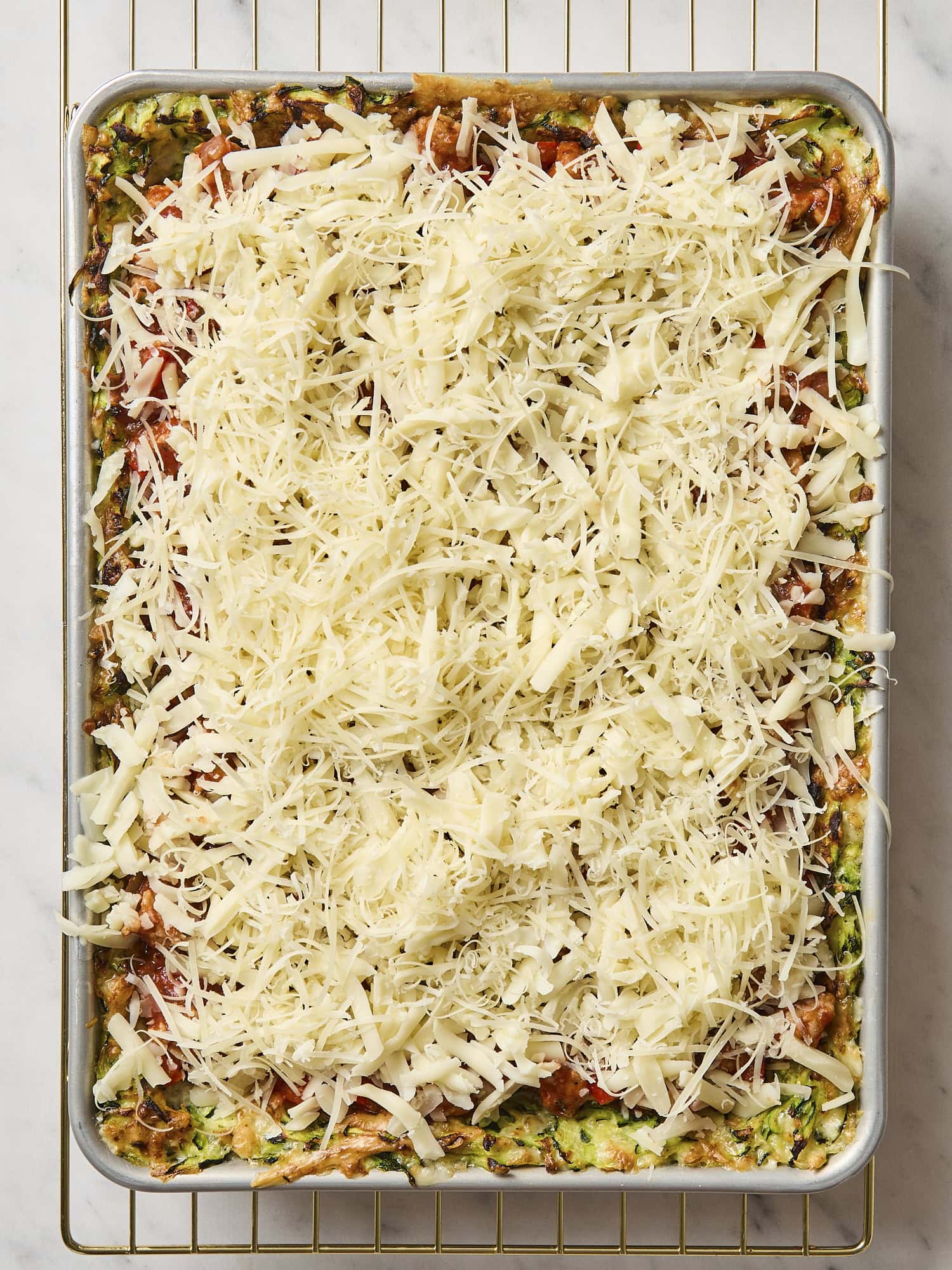 Unbaked zucchini pizza casserole.