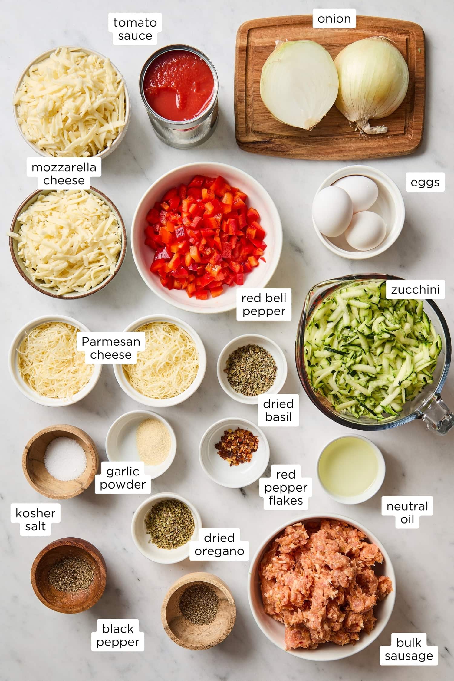 Ingredients for zucchini pizza casserole.