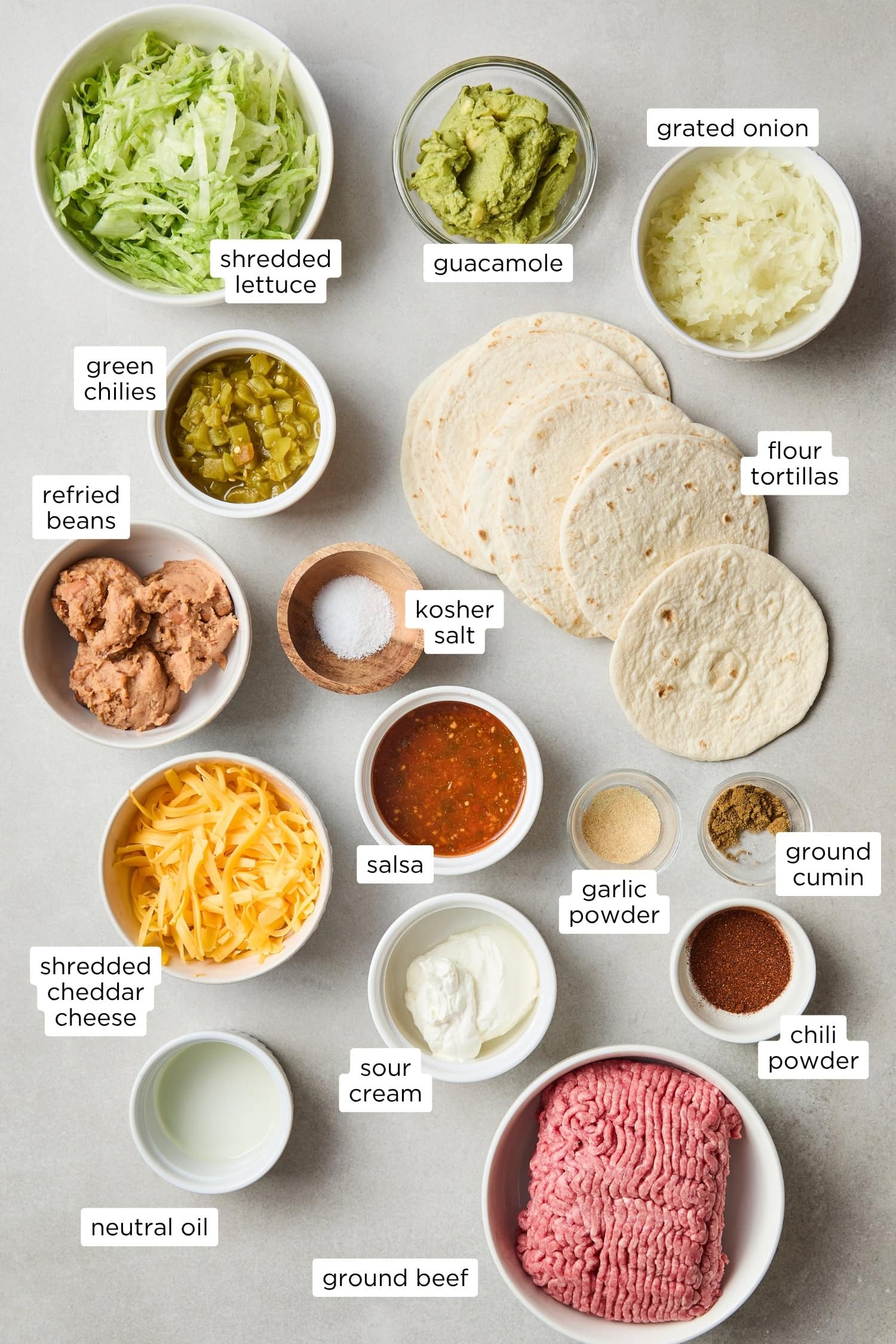 Ingredients for baked beef tacos.