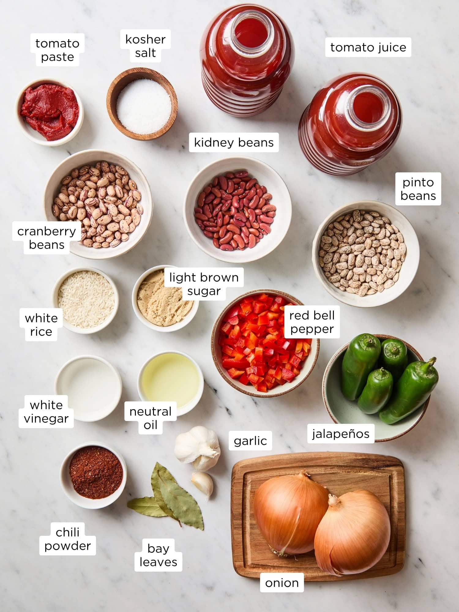 Ingredients needed for vegetarian chili recipe.