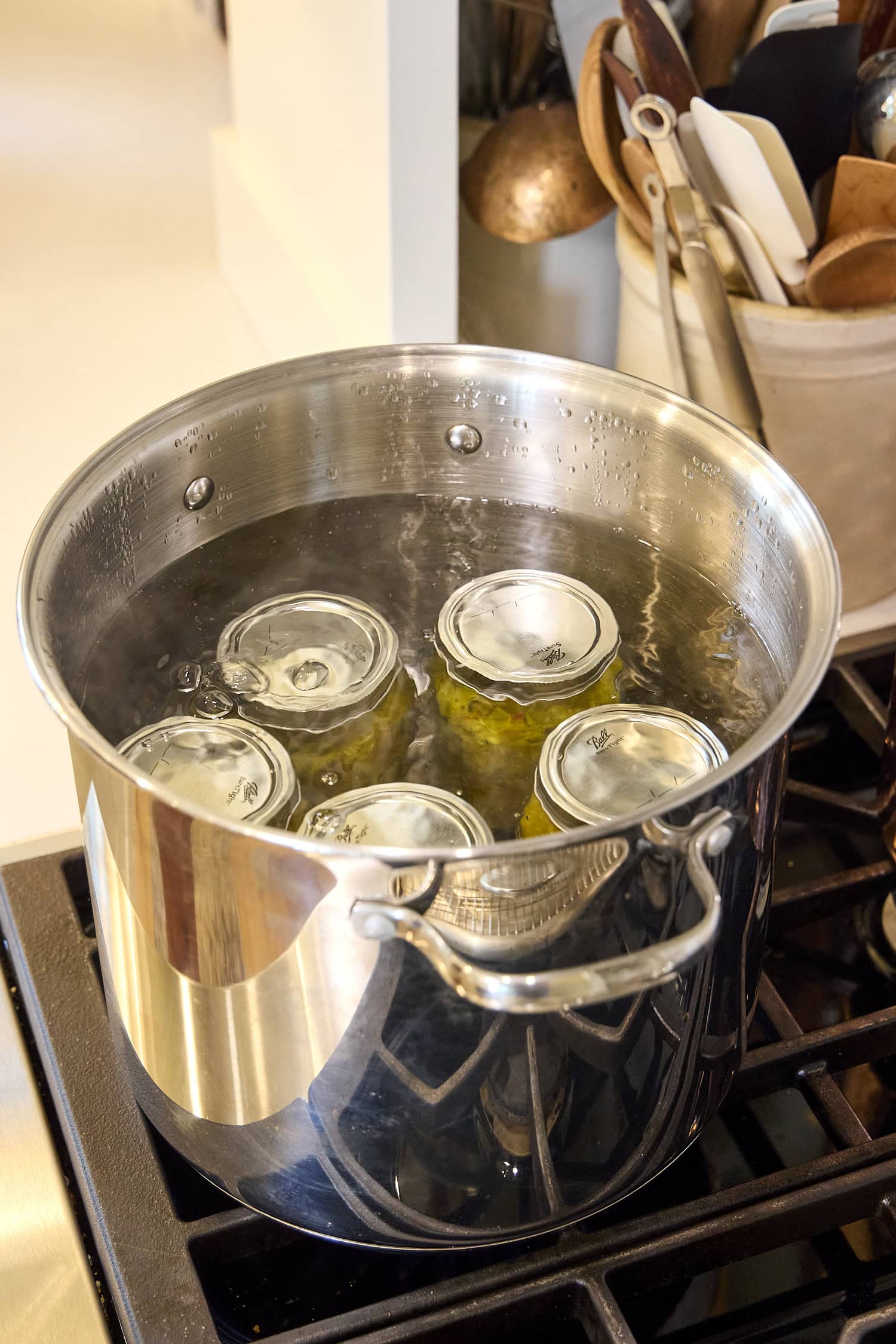Waterbath canner filled with jars.