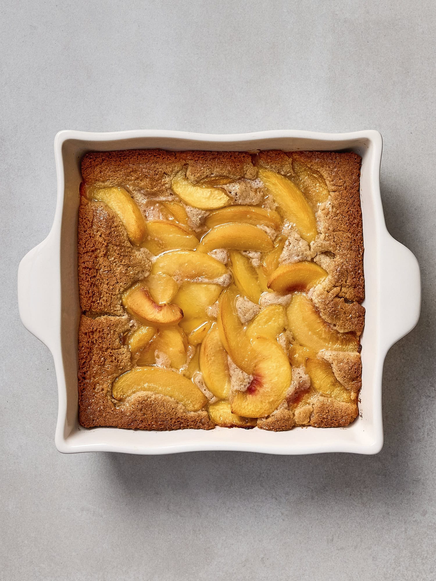 Baked peach cobbler.