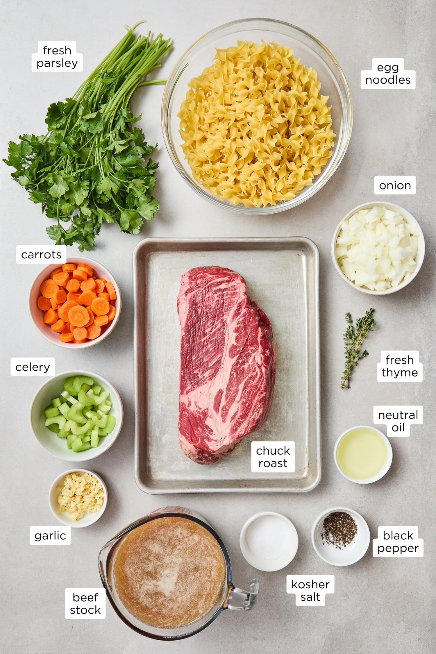 Beef and noodles ingredients.