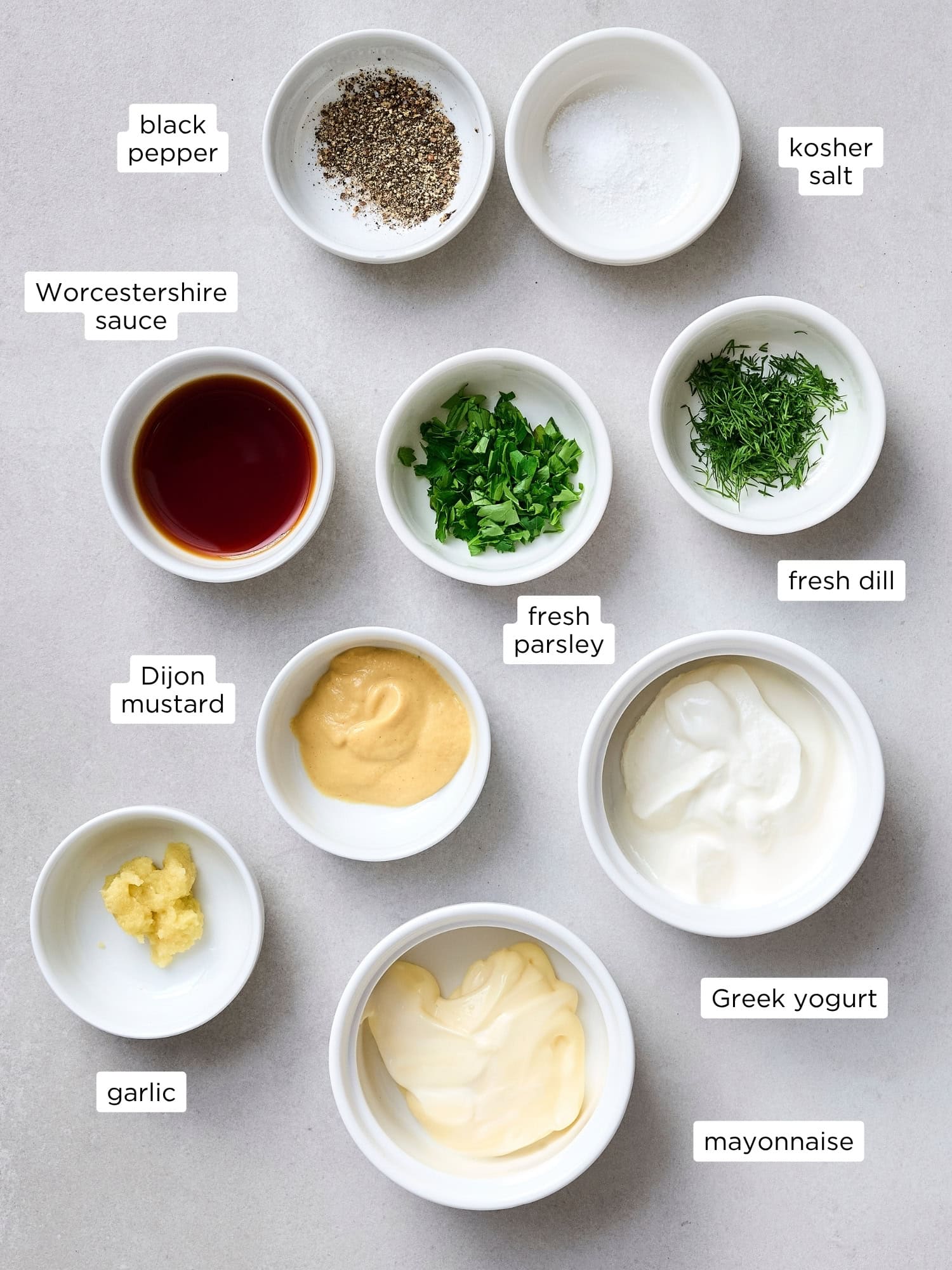 Creamy Dijon herb sauce ingredients.