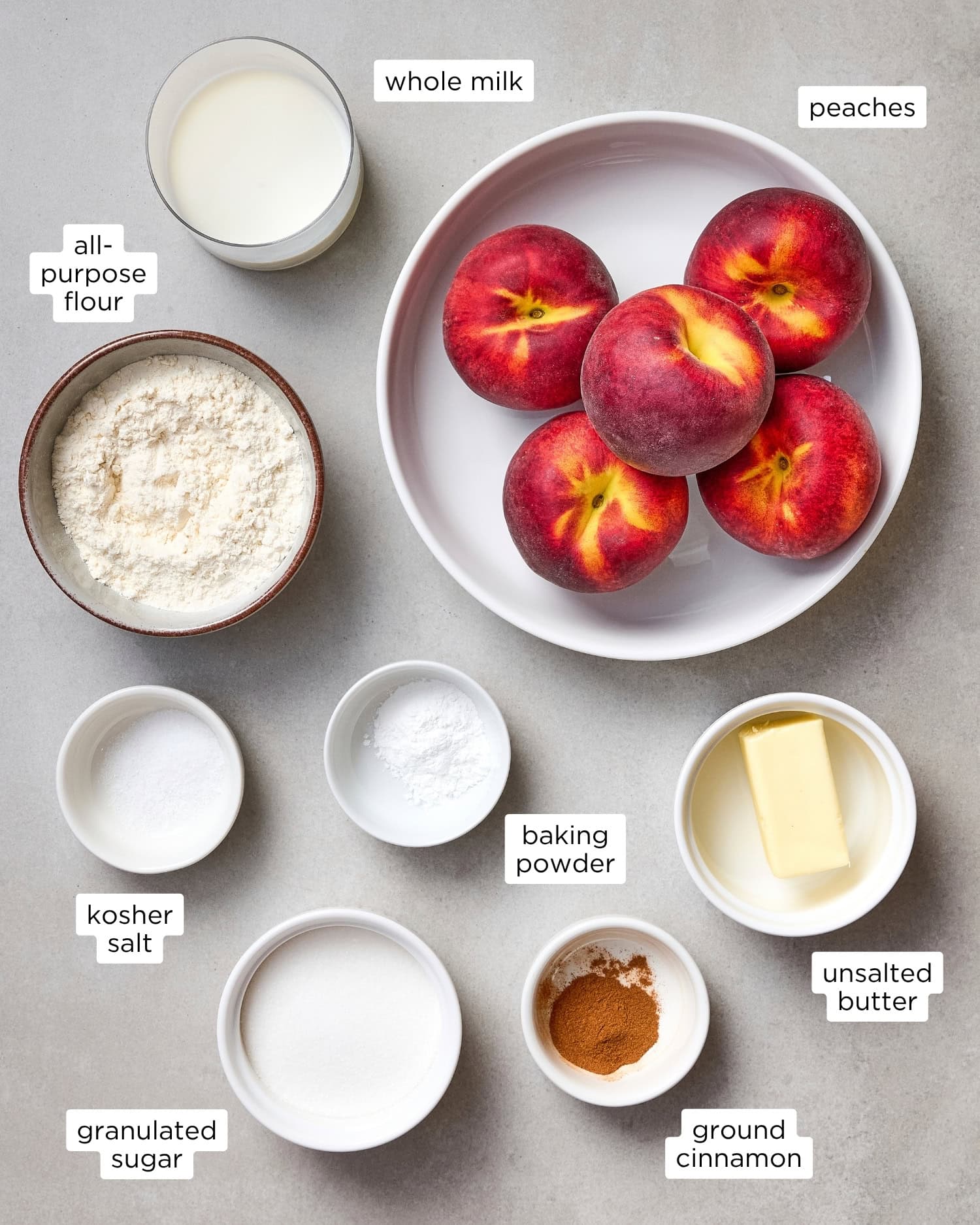 Peach cobbler ingredients.