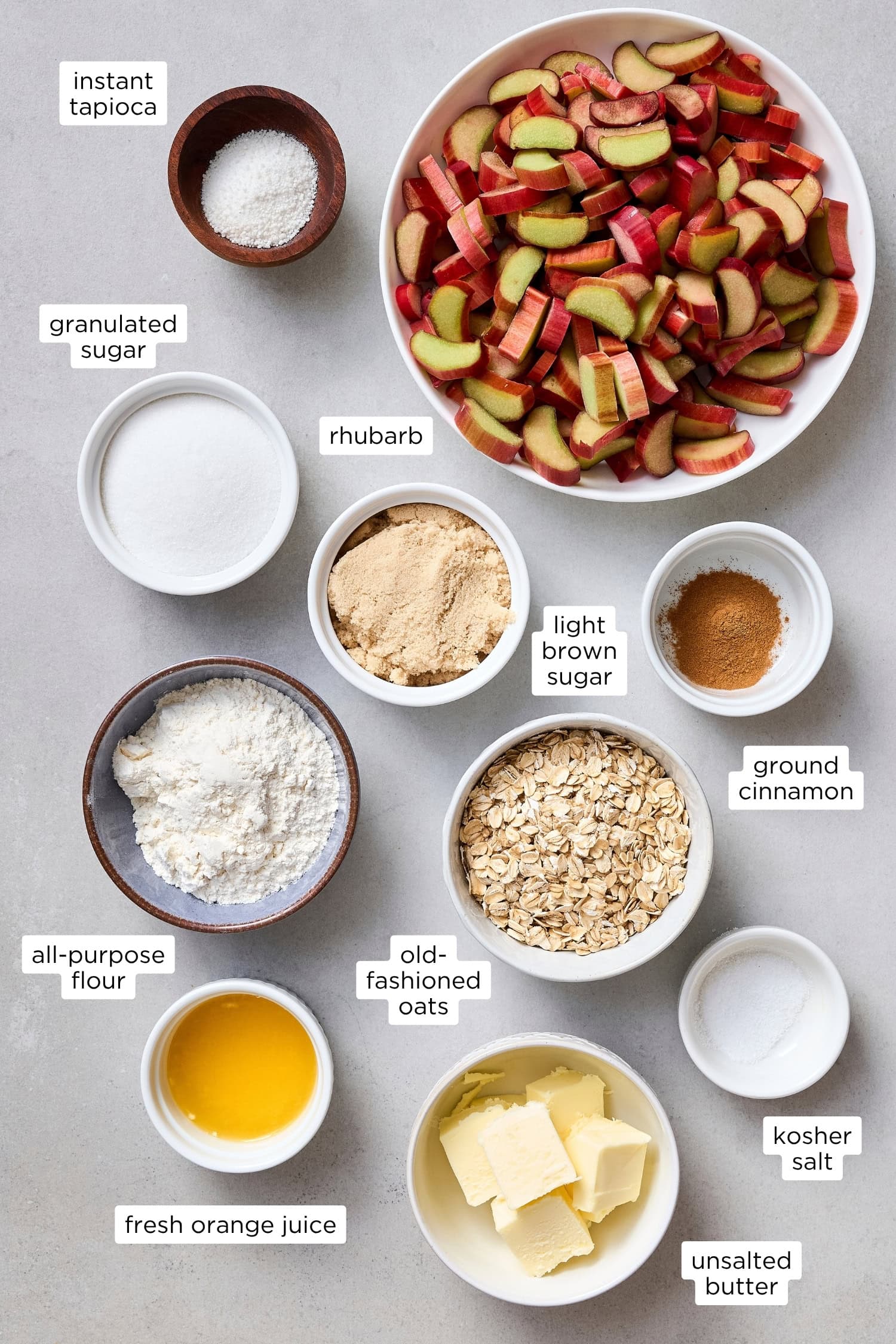 Rhubarb crisp ingredients.