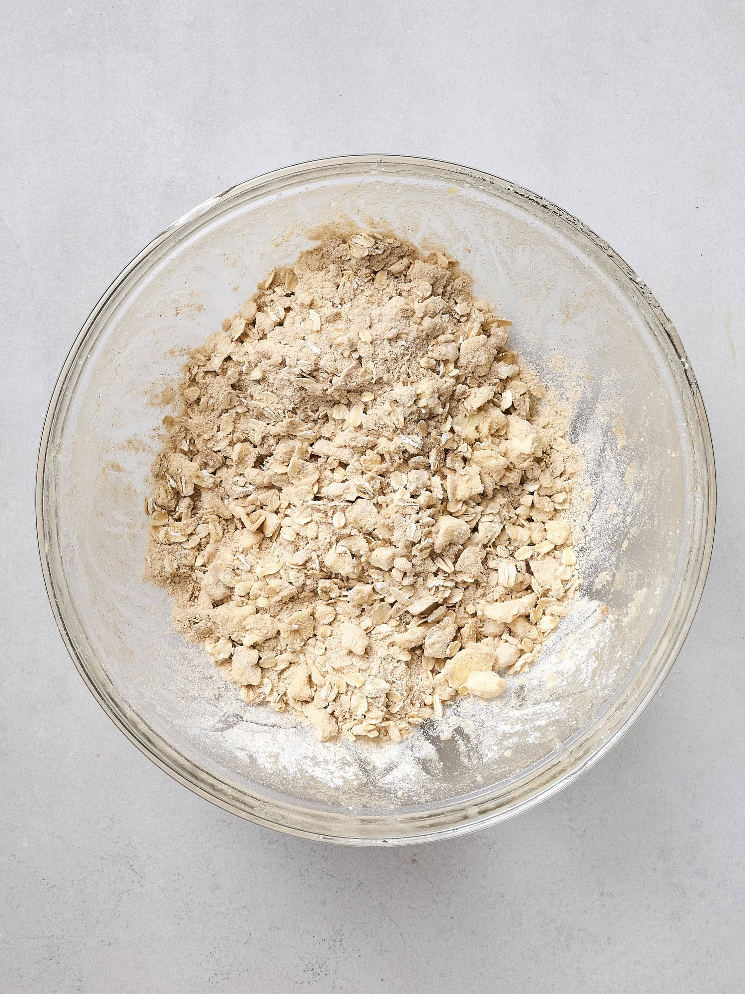 Oat mixture mixed with butter for crisp topping.